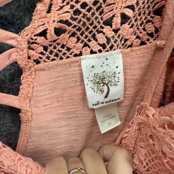 Self Esteem Blouse Women 2X Plus Pink Cold Shoulder Short Sleeve Spaghetti Strap - Picture 3 of 7